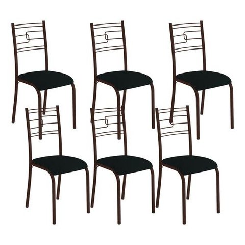 Kit 6 Cadeiras Paraty Corino Preto Tubo Marrom Cafe