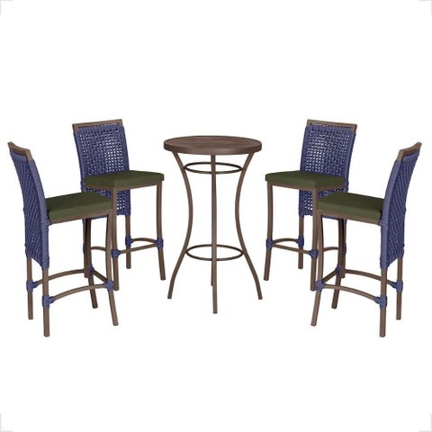 Mesa Bistro e 4 Banquetas Roma Marrom Corda Náutica 12 Trama Original