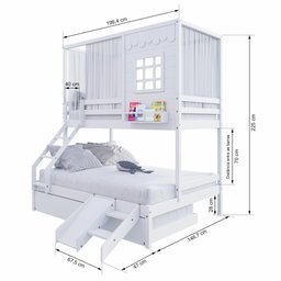 Treliche Casinha Reta Casal/ Solteiro com Escorregador e Cortina Madeira Maciça Branco Housin - 4