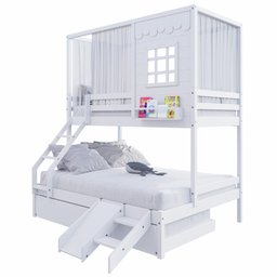 Treliche Casinha Reta Casal/ Solteiro com Escorregador e Cortina Madeira Maciça Branco Housin - 2