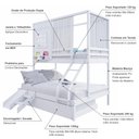 Ver imagem 3 de Treliche Casinha Reta Casal/ Solteiro com Escorregador e Cortina Madeira Maciça Branco Housin