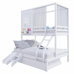 Treliche Casinha Reta Casal/ Solteiro com Escorregador e Cortina Madeira Maciça Branco Housin - 5