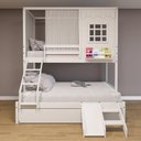 Ver imagem 1 de Treliche Casinha Reta Casal/ Solteiro com Escorregador e Cortina Madeira Maciça Branco Housin