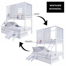 Treliche Casinha Reta Casal/ Solteiro com Escorregador e Cortina Madeira Maciça Branco Housin - 6