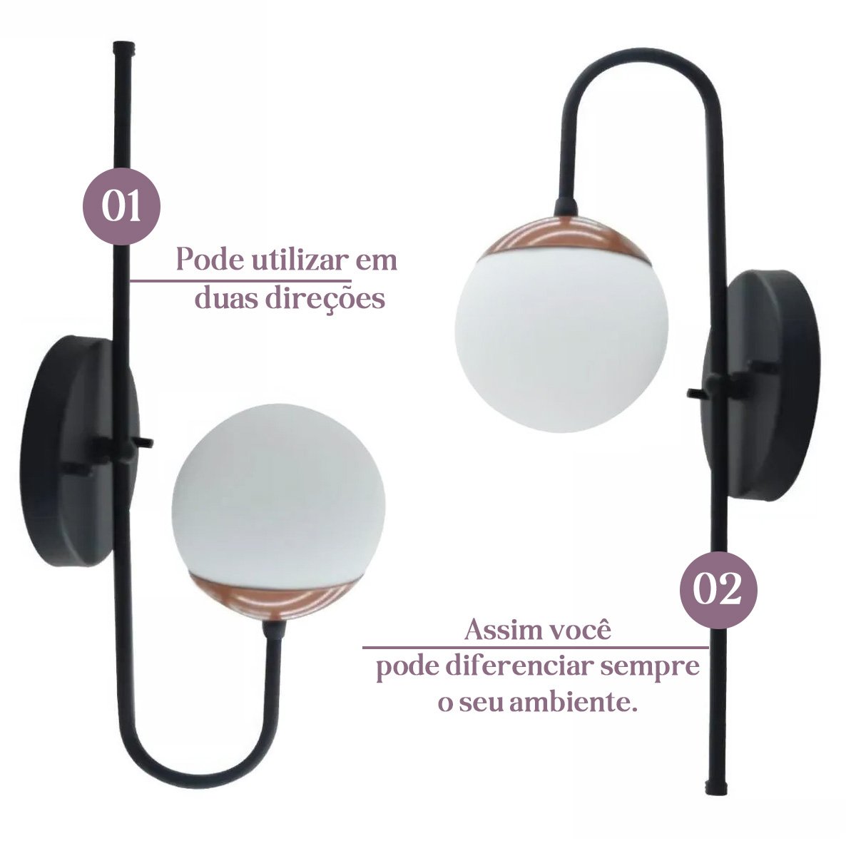 Arandela de Parede Preto com Prato Cobre e Globo Vidro Fosco 12cm Soquete G9 Tensao Bivolt - 3
