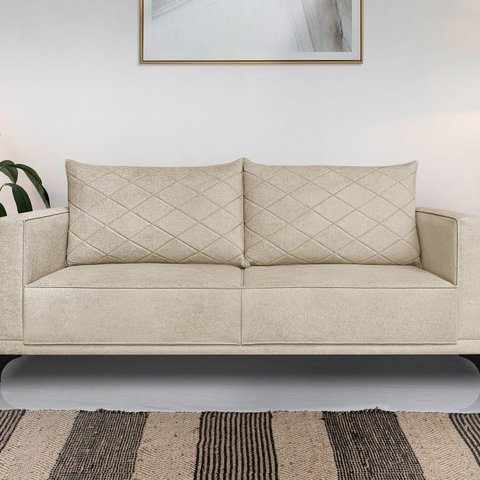 Sofá Eliot 3 Lugares 220 cm Linho Boucle Bege