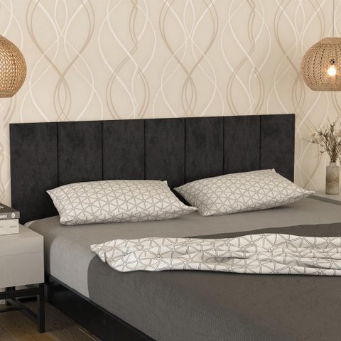 Cabeceira Modular Cama Casal Autocolante Adesiva 140cm - Preto