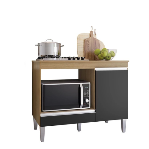 Balcão para Cooktop Carla 4 ou 5 Bocas 1 Porta Amendôa/preto - Ajl Moveis
