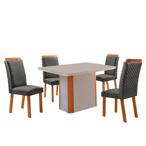 Mesa de Jantar Isadora 120cm Tampo MDF Vidro Canto Copo com 4 Cadeiras Lorena