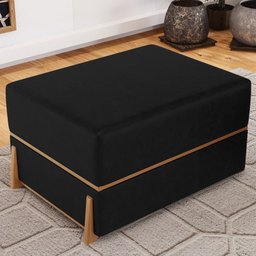 Kit 02 Puffs Decorativo Retangular para Sala de Estar Domus L02 Couríssimo Preto - Lyam Decor - 2
