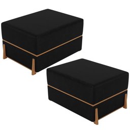Kit 02 Puffs Decorativo Retangular para Sala de Estar Domus L02 Couríssimo Preto - Lyam Decor - 1