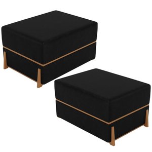 Kit 02 Puffs Decorativo Retangular para Sala de Estar Domus L02 Couríssimo Preto - Lyam Decor