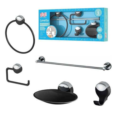 Kit de Banheiro 05 Peças Abs Herc Linha Lavello Preto/cromado