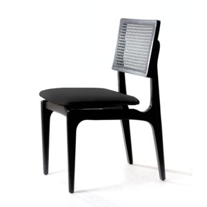 Cadeira de Madeira Zaya Preta Encosto Tela Sextavada Assento Estofado