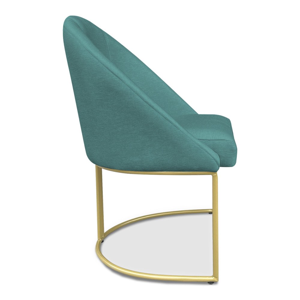 Cadeira Poltrona de Jantar Bela Suede Azul Turquesa Base Metálica Industrial Dourado - Pallazio - 4