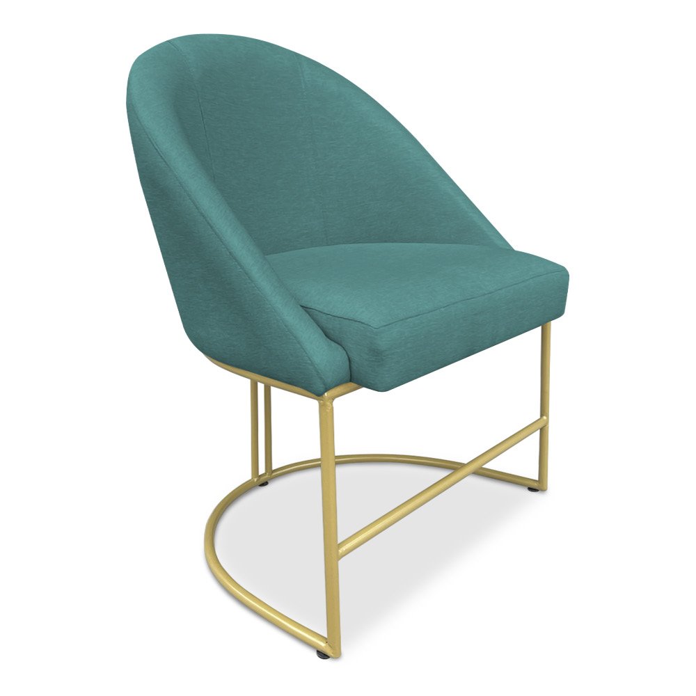 Cadeira Poltrona de Jantar Bela Suede Azul Turquesa Base Metálica Industrial Dourado - Pallazio - 1