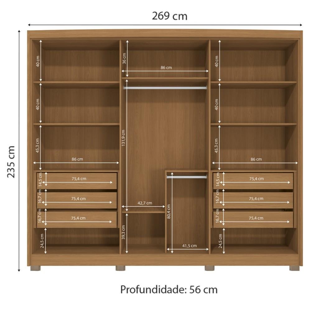 Guarda Roupa Casal 6 Portas com Espelho e 6 Gavetas Kappesberg