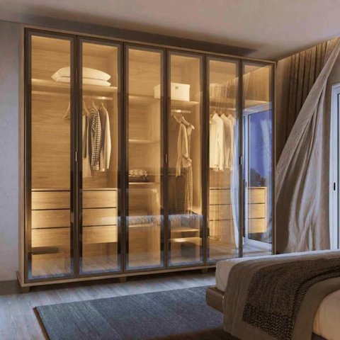 Guarda Roupa Casal 6 Portas Reflecta com LED 100% MDF Speculum 274cm - Carvalho