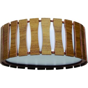 Lustre Plafon Madeira Ripado Redondo 30 Cm para Sala de Estar Sala de Jantar Cor Freijó