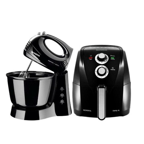Kit Air Fryer Mondial 4L 1500W e Batedeira Mondial 3,6L 400W Preto 110V
