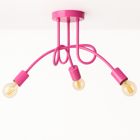 Plafon Laço Aluminio Teto e27 3 Luzes Lumini Lab - Rosa Bebe