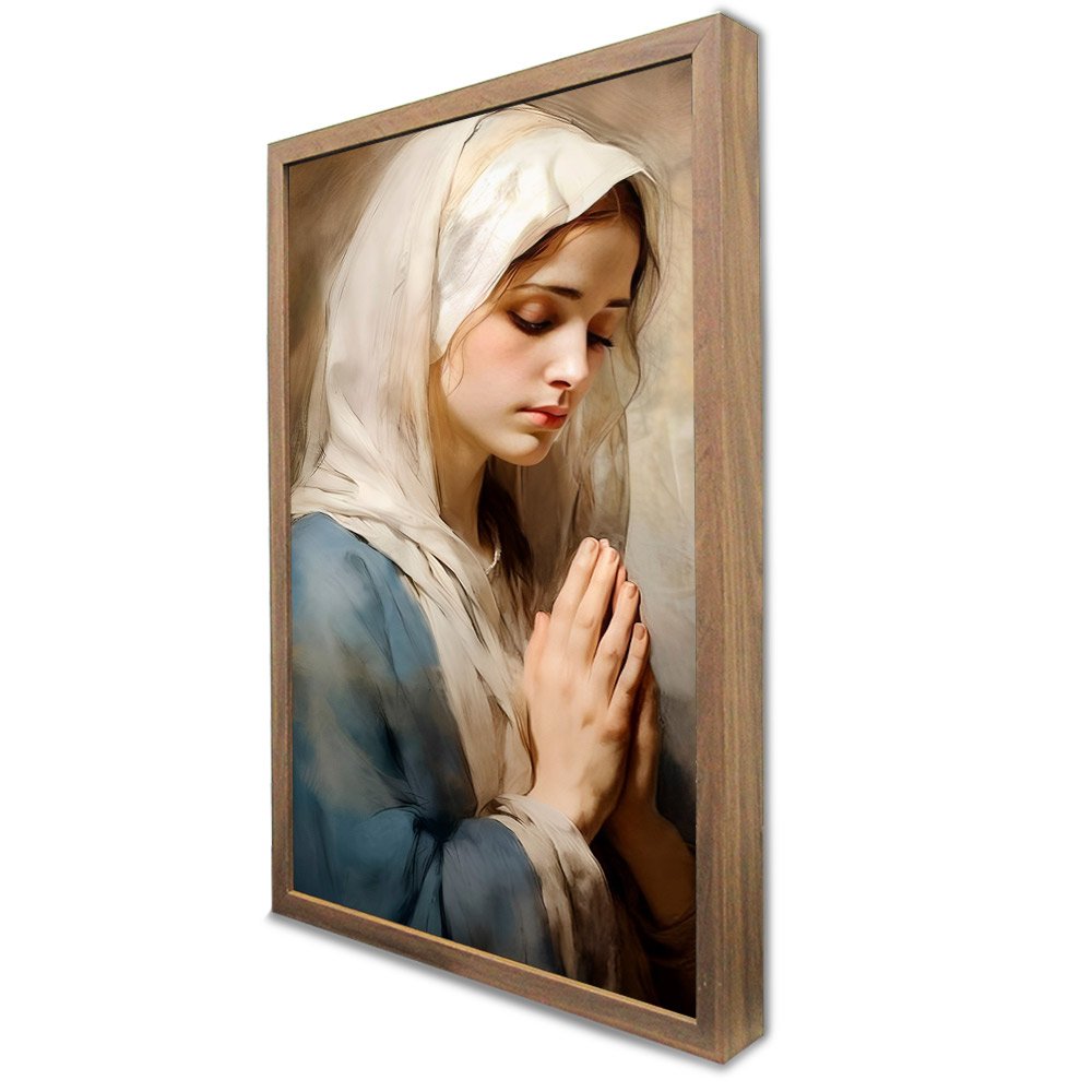 Quadro Decorativo Maria de Nazaré em Moldura Caixa Tacolado Moldura Trad 1cm Madeira Escura sem Vidr - 4