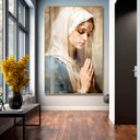 Ver imagem 1 de Quadro Decorativo Maria de Nazaré em Moldura Caixa Tacolado Moldura Trad 1cm Madeira Escura sem Vidr