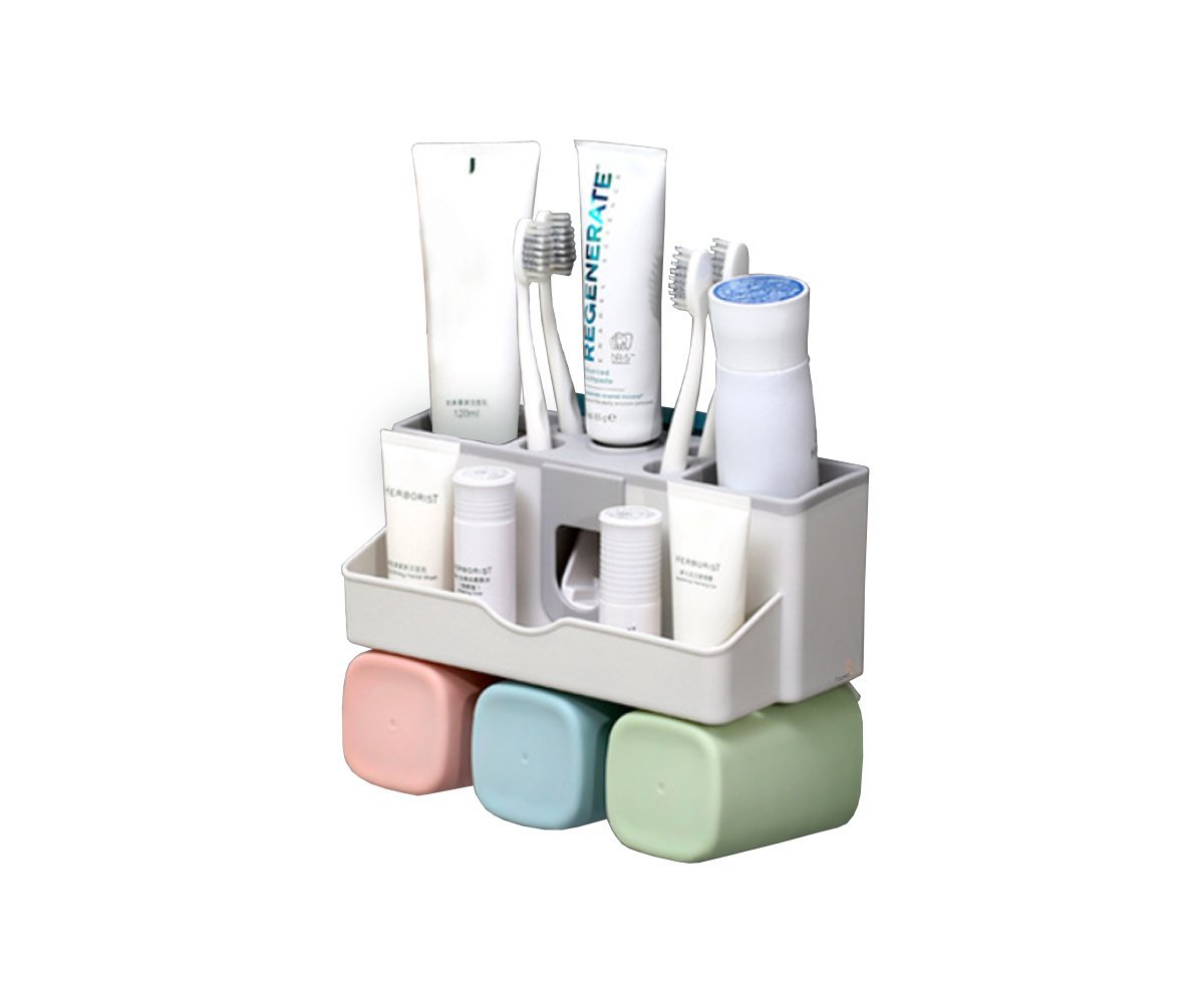 Dispenser Creme Dental + 3 Copos Para Enxaguante Bucal