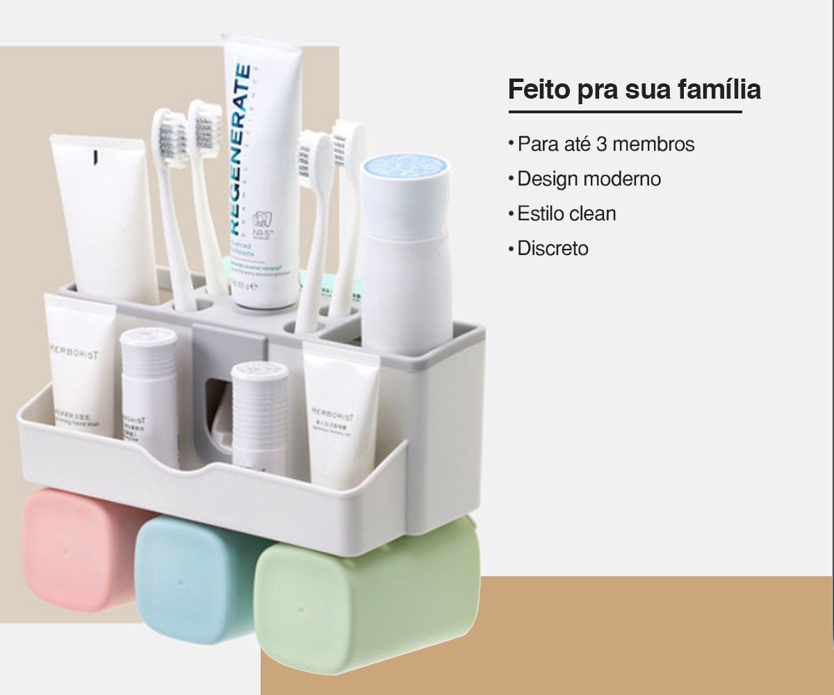 Dispenser Creme Dental + 3 Copos Para Enxaguante Bucal - 7