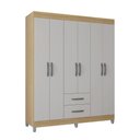 Ver imagem 3 de Guarda Roupa Casal 6 Portas e 2 Gavetas Off White/Carvalho Atenas Poquema Móveis