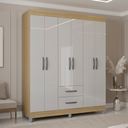 Ver imagem 1 de Guarda Roupa Casal 6 Portas e 2 Gavetas Off White/Carvalho Atenas Poquema Móveis