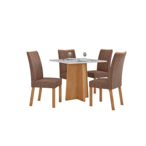 Conjunto Sala de Jantar Mesa Celebrare 90 Tampo Vidro Off White com 4 Cadeiras Apogeu - Lopas Amendo