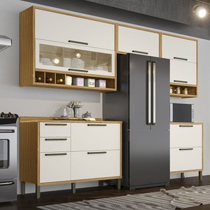 Cozinha Completa 5 Peças com 8 Portas Vidro e Tampos 280cm 100% Mdf Vicenza Espresso Móveis