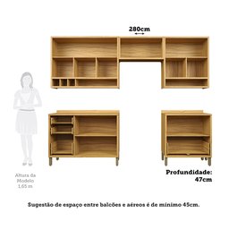 Cozinha Completa 5 Peças com 8 Portas Vidro e Tampos 280cm 100% Mdf Vicenza Espresso Móveis - 4