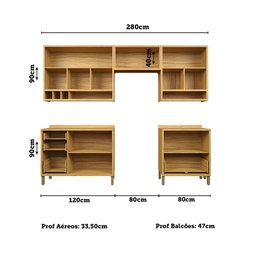 Cozinha Completa 5 Peças com 8 Portas Vidro e Tampos 280cm 100% Mdf Vicenza Espresso Móveis - 5