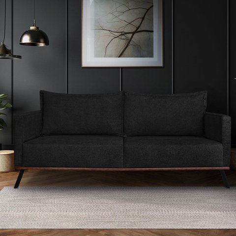 Sofá Zeki 2 Lugares 180 cm Linho Boucle Preto