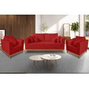 Ver imagem 2 de Kit Sofá 3 Lugares e 2 Poltronas Beny Viena Com Almofadas Decorativa Suede Vermelho - Madeira Prima 