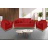 Kit Sofá 3 Lugares e 2 Poltronas Beny Viena Com Almofadas Decorativa Suede Vermelho - Madeira Prima  - 2