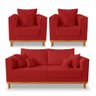Kit Sofá 3 Lugares e 2 Poltronas Beny Viena Com Almofadas Decorativa Suede Vermelho - Madeira Prima  - 1