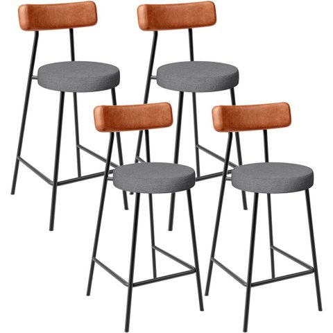 Kit 04 Banquetas Baixa Cozinha Sala Jantar Bancada Milão L02 Couríssimo Camel Linho Cinza Escuro - l