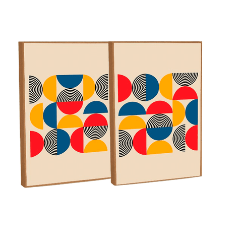 Quadro Decorativo Bauhaus Abstrato Moderno em 2 Telas com Moldura Filete