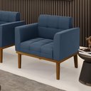 Ver imagem 1 de Poltrona Decorativa Pés Fixo em Madeira Castanho Suede Azul Marinho