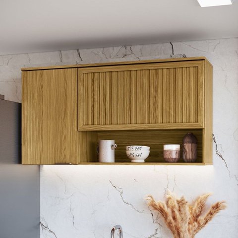 Armário Aéreo Cozinha 120 Cm Copenhague 2 Portas Ipê - Decibal