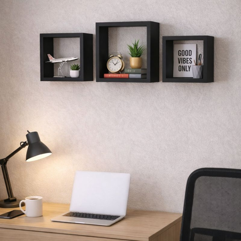 Nicho para Banheiro Minimalista Parede Madeira Decorativo - Preto