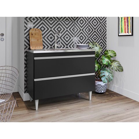Balcão de Pia para Cozinha 100 Cm 2 Portas Esmerita Preto