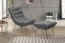 Ver imagem 2 de Poltrona Costela Luxo com Puff Adão Metal Preto Veludo Cinza