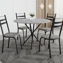 Ver imagem 1 de Conjunto Sala de Jantar Mesa Redonda 80cm Tampo Granito com 4 Cadeiras Milla Preto/Grafiato/Ocre