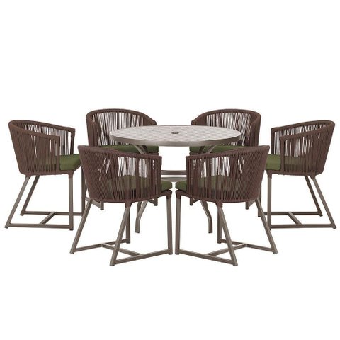 Mesa e 6 Cadeiras Jantar Noronha Marrom E13 Trama Original Marrom