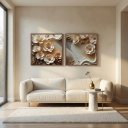 Ver imagem 2 de Quadro Decorativo Flores Brancas 3D Abstratas Moldura Premium:Moldura Ype/50X50 com Vidro Acrílico