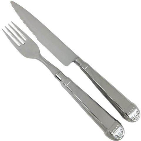 Faqueiro Jumbo 24 Peças Churrasco Aço Inox Prateado Jogo de Talheres Garfo e Faca